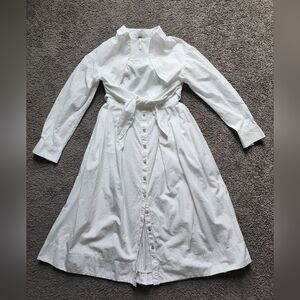 White Button-Front Tie-Waist Shirt Dress